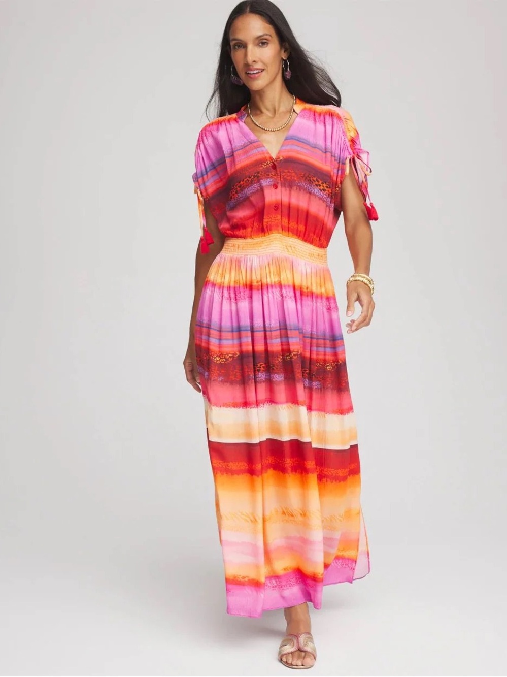 NWT Chico's Pink & Orange Striped Maxi Dress 0.5 size 6